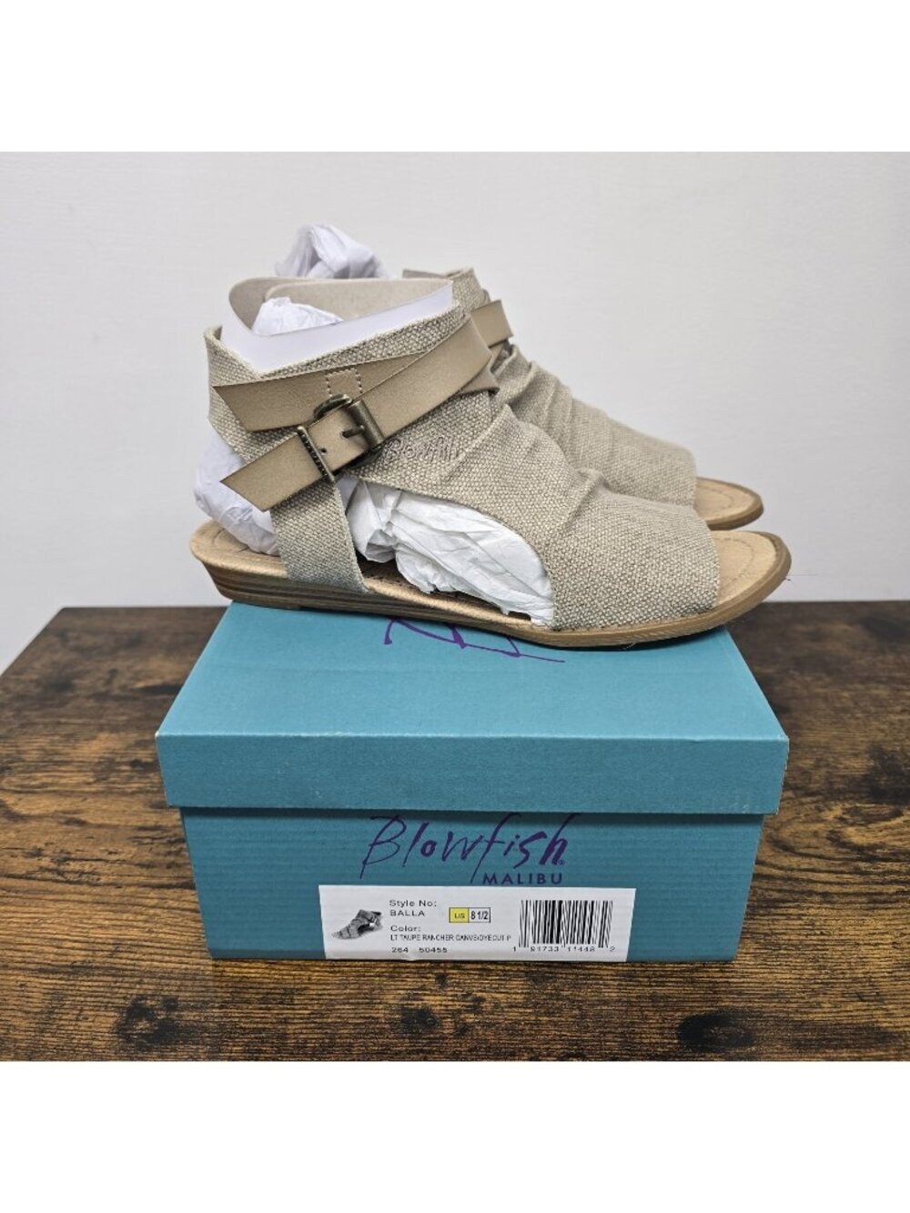 NEW Blowfish Malibu Balla Sandals Womens 8.5 Slingback Buckle Side Zip Taupe